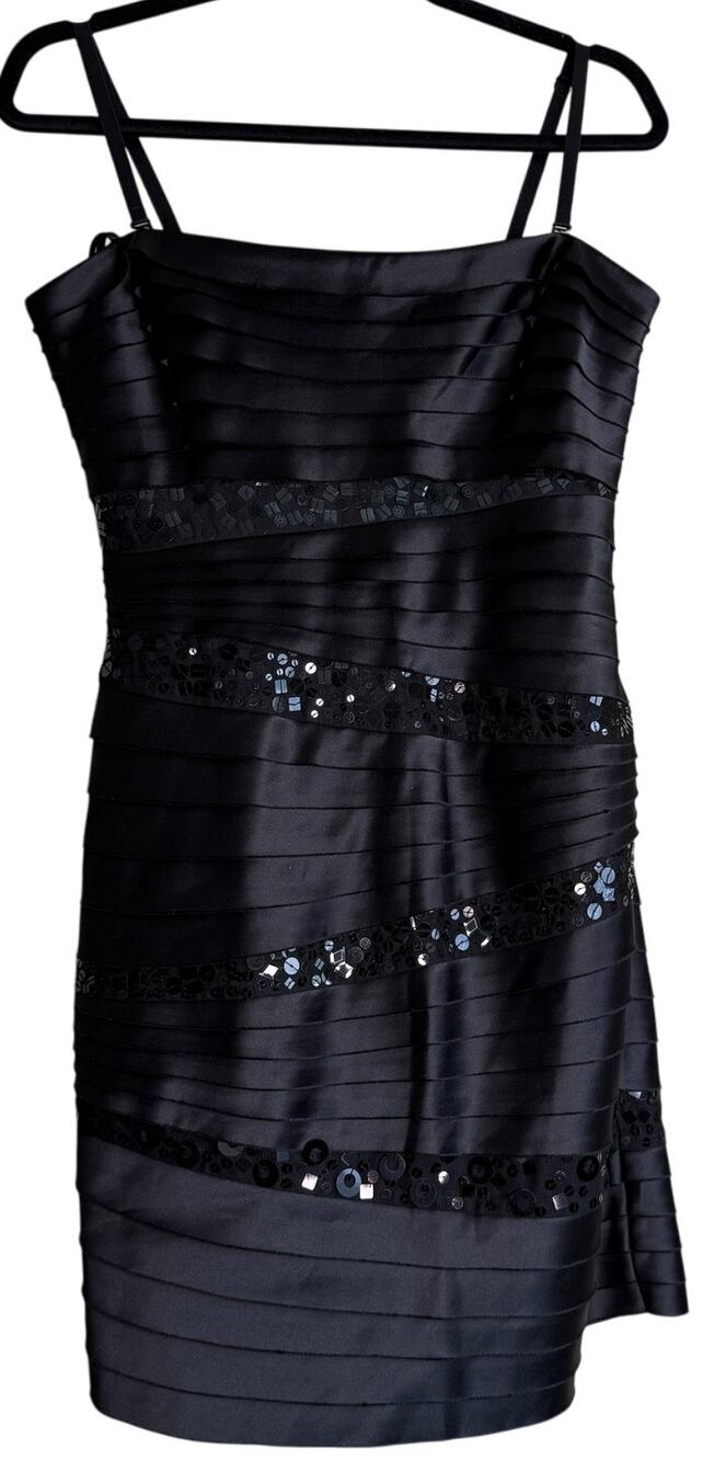BCBGMAXAZRIA Black Sequin Satin Bandage Mini Dress Size 10 NWT